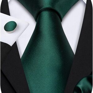 Dark Green Tie, Pocket Square, & Cuff Link Set